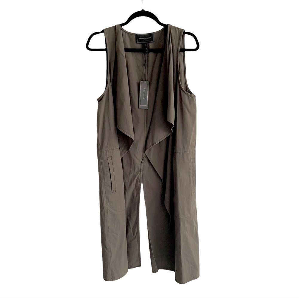 BCBGMAXAZRIA Paige Sleeveless Waterfall Vest Cardigan Green Medium
